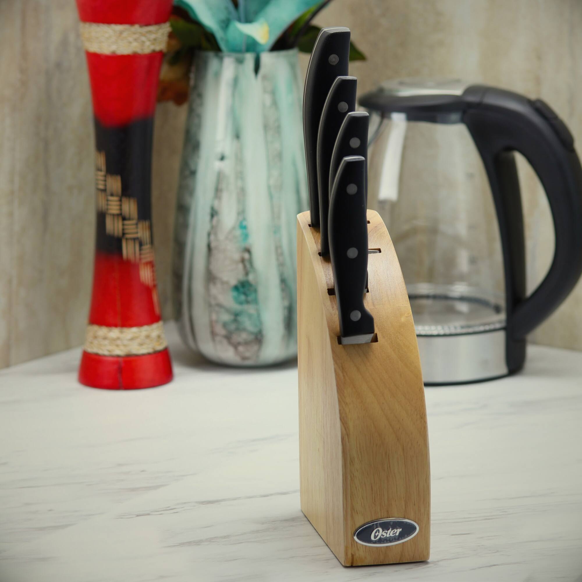 Oster Granger 5-Piece Stainless Steel Cutlery Knife Set with Half Moon Natural Wood Block